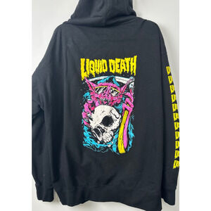 Liquid Death Hoodie Men's XXL Sweatshirt Black Skulls Graphic Print Colorful